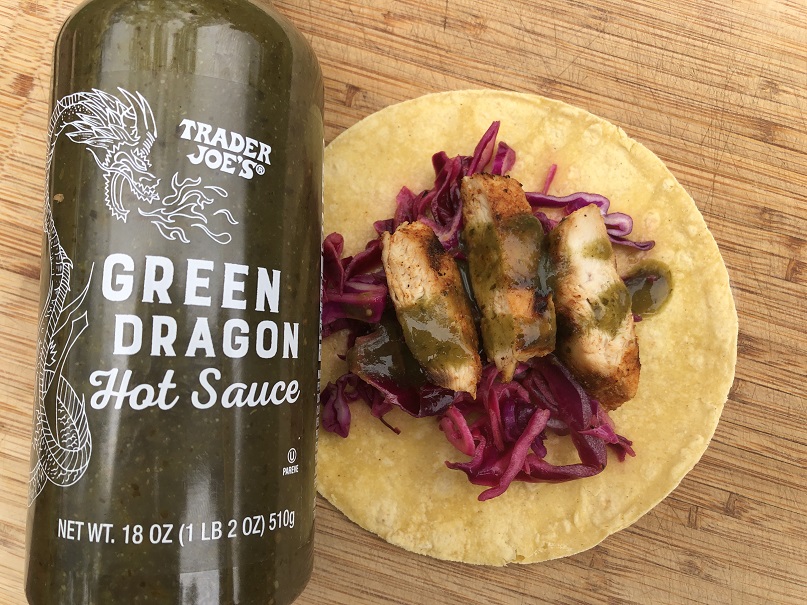 Green Dragon Hot Sauce on Chicken Tacos