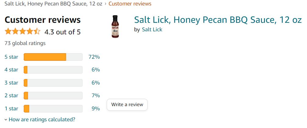 Amazon Reviews of Salt Lick Honey Pecan Sauce
