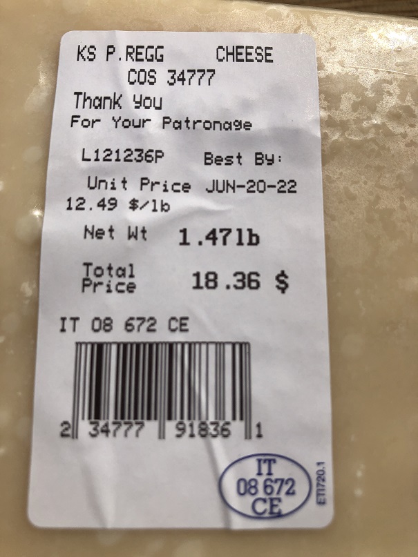 Cost of Parmesan Reggiano Wedge at Costco