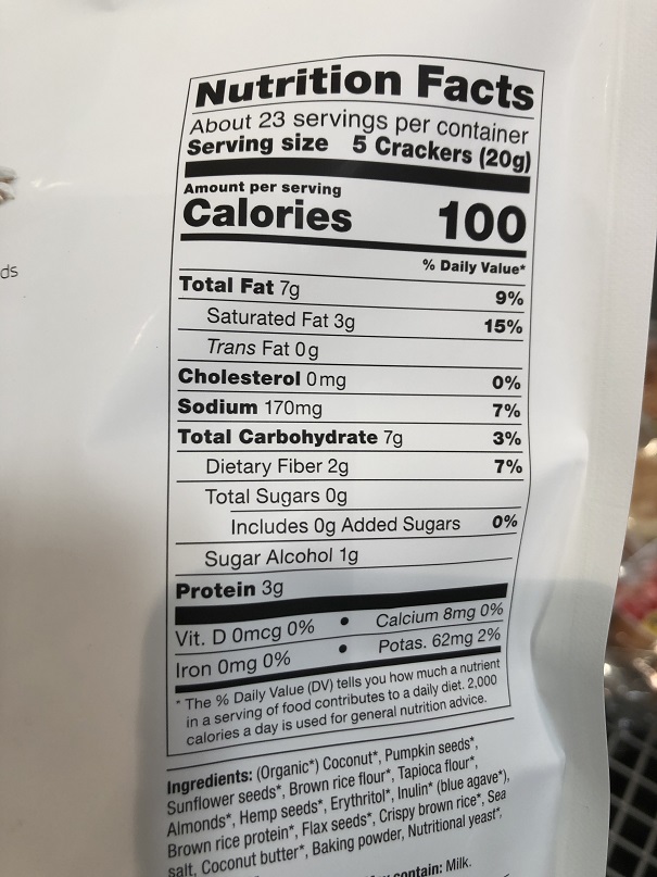 Keto Cracker Nutrition