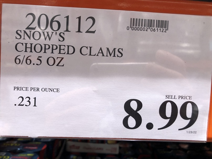 Cost of chopped canned clams at Costco