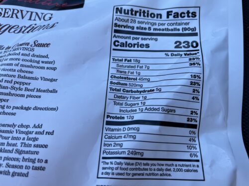 Meatballs Label How to Cook and Serve the Kirkland Signature All Beef Italian Style ...