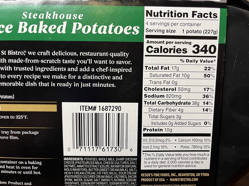 Calories in Resers Twice Baked Potatoes