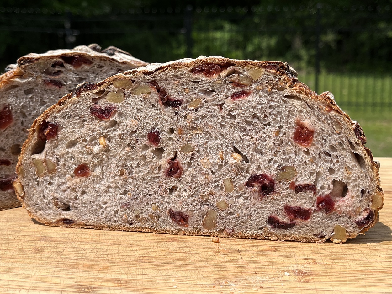 Bread is Full of Cranberries and Walnuts